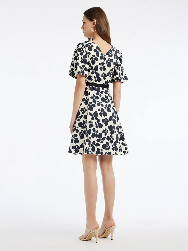 Floral Lantern Sleeve A-Line Mini Dress