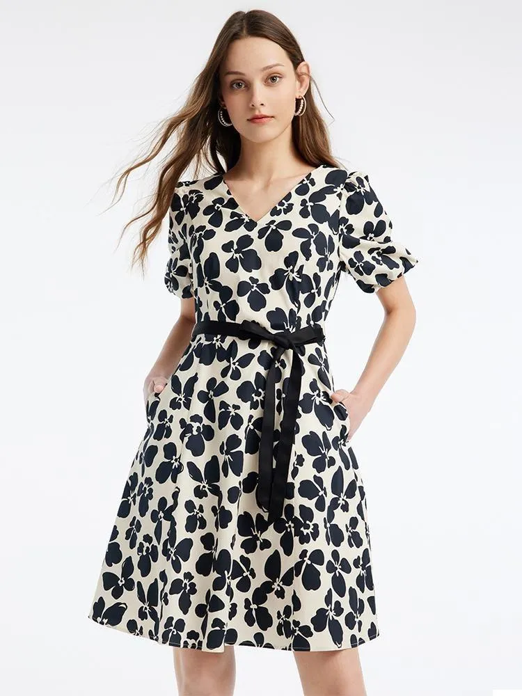 Floral Lantern Sleeve A-Line Mini Dress