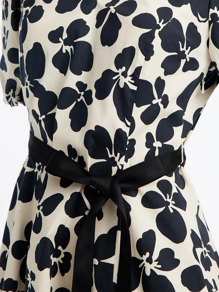 Floral Lantern Sleeve A-Line Mini Dress