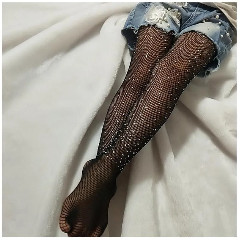 Girls Rhinestones Fishnet Tights