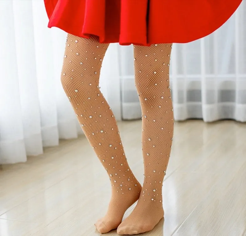 Girls Rhinestones Fishnet Tights