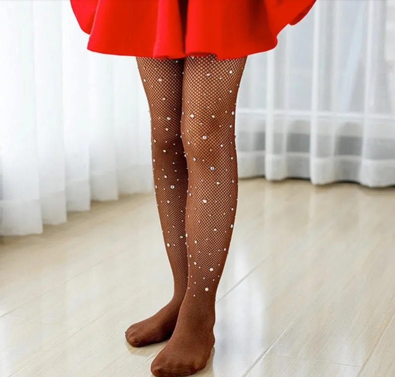 Girls Rhinestones Fishnet Tights