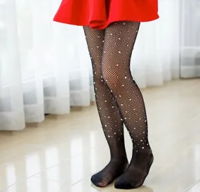 Girls Rhinestones Fishnet Tights