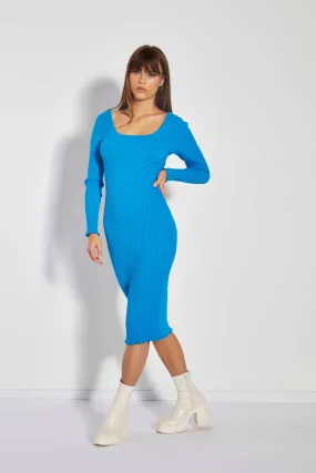 Glamorous Care Cyan Blue Square Neck Knitted Midi Dress