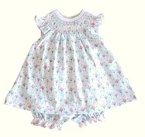 Hand smocked Spring flowers bishop Pima Cotton