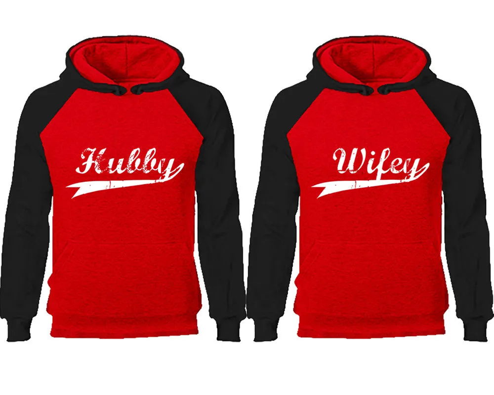 Hubby and Wifey Couple Matching Raglan Hoodies,Design Contrast Hoodies