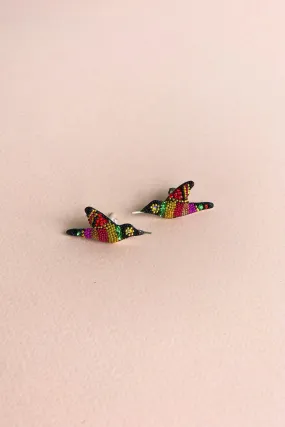 HUMMINGBIRD EARRINGS / BLACK W MUTLI-COLORS