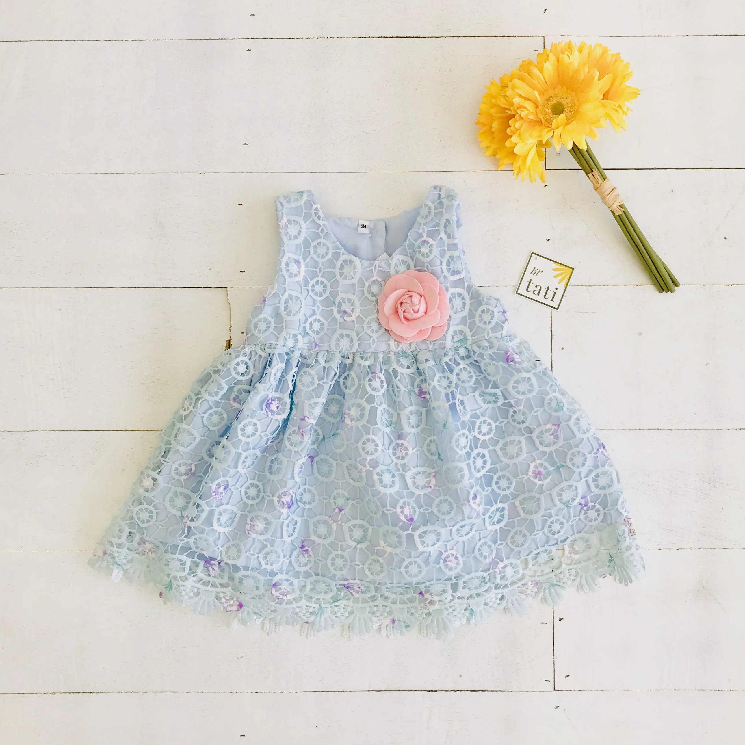 Iris Dress in Light Blue Circlet Lace