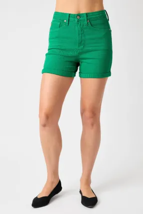 Judy Blue Tummy Control Garment Dyed Denim Shorts in Kelly Green