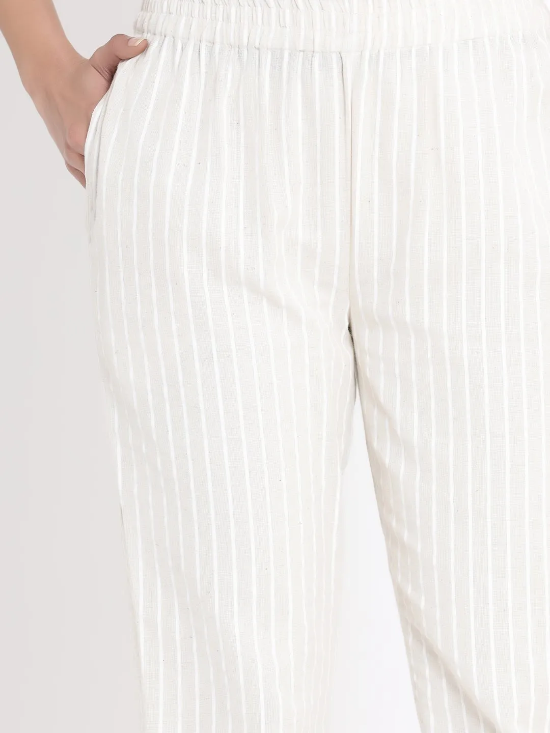 Juniper Natural Stripe Printed Rayon Slim Fit Pants.