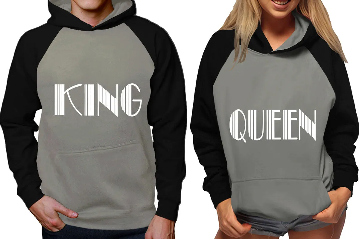 King Queen Couple Matching Contrast Raglan Hoodies