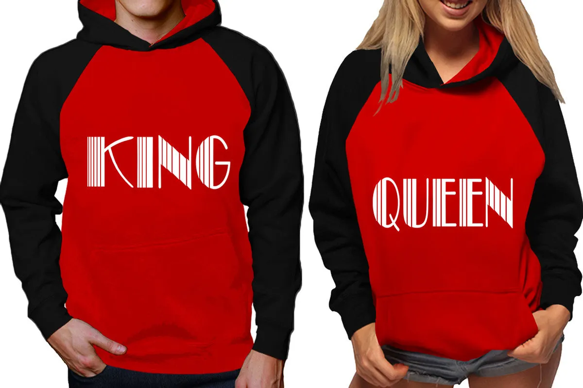 King Queen Couple Matching Contrast Raglan Hoodies