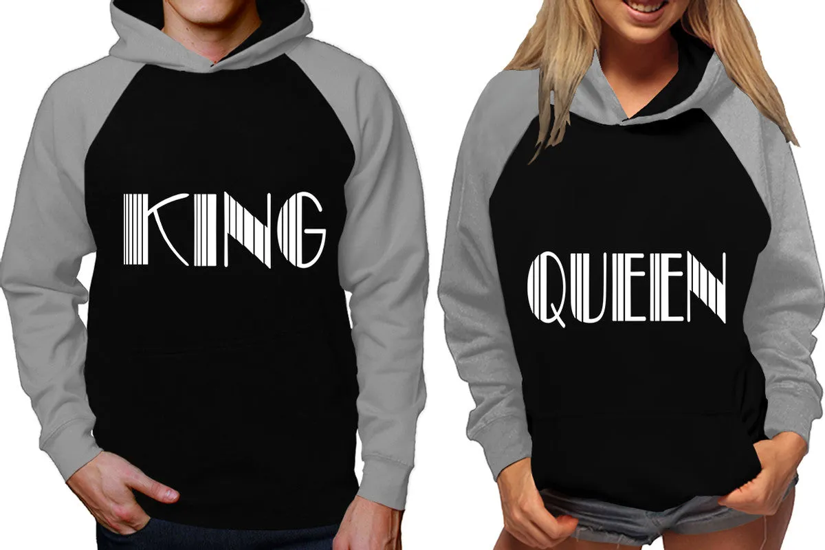 King Queen Couple Matching Contrast Raglan Hoodies