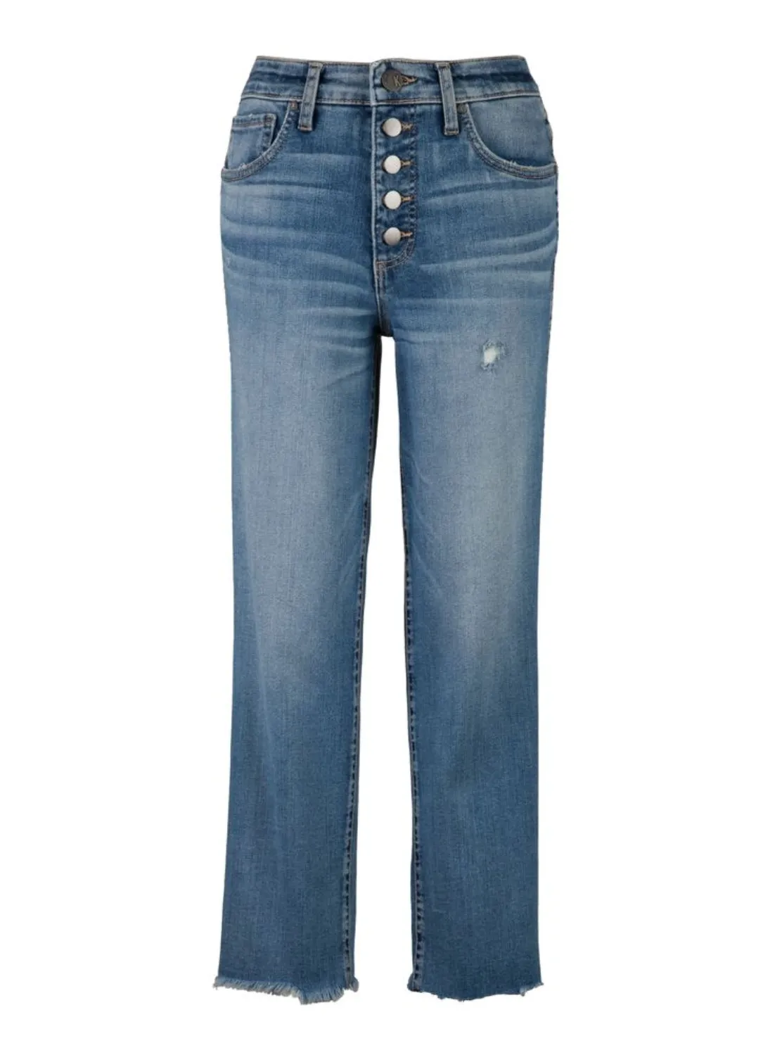 Kut: RACHAEL HIGH RISE MOM Button Fly JEAN - Raw hem