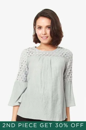 Lace Flounce Sleeves Cardea Nursing Top Grey