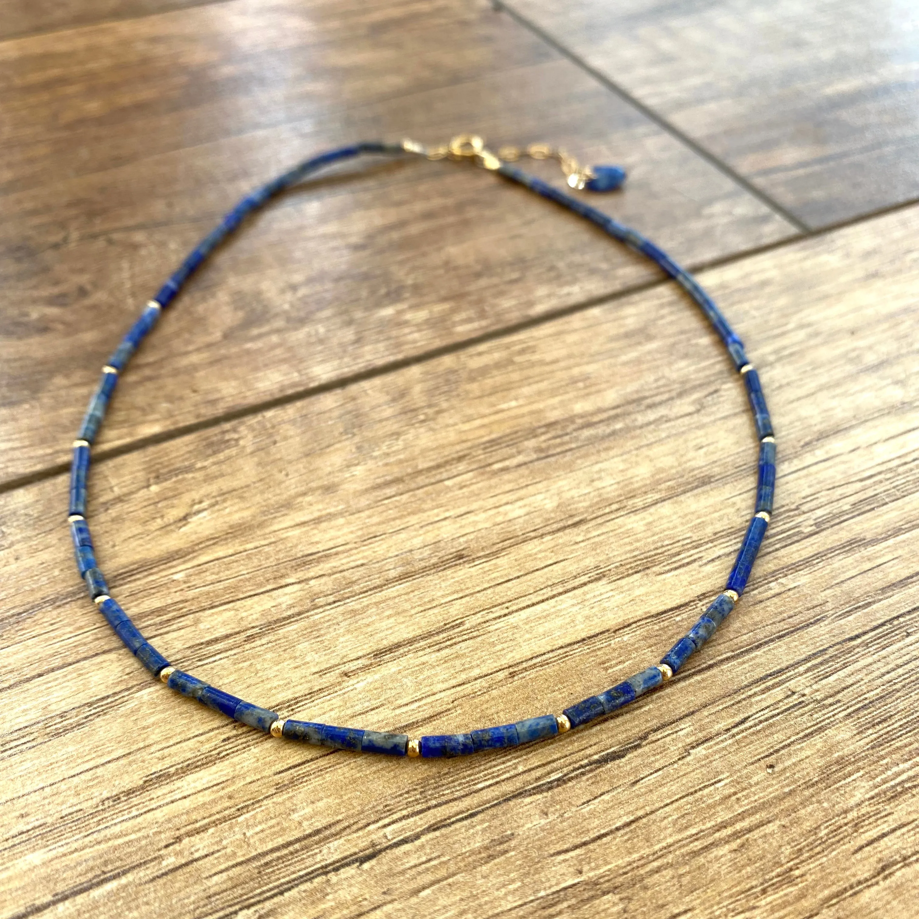 Lapis Lazuli, Black or Green Onyx Dainty Choker Necklace, Gold Filled, 14in