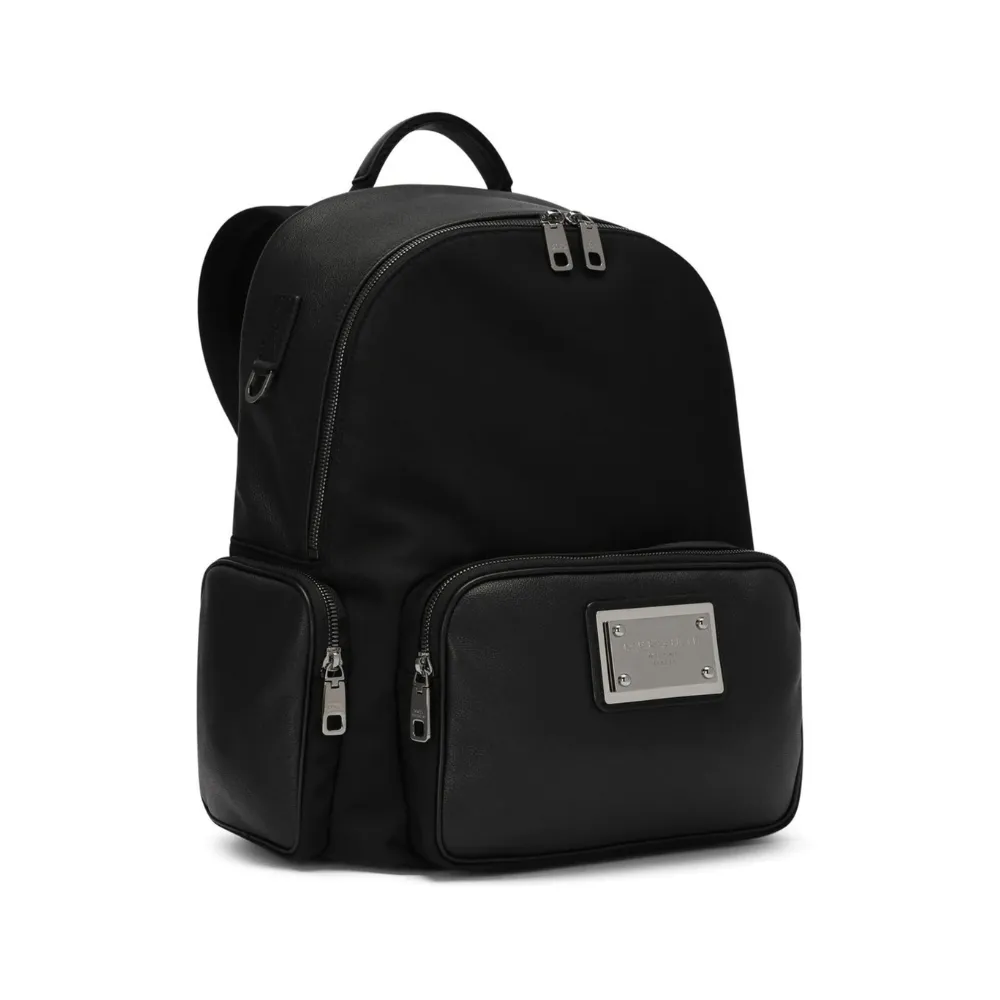 Logo-tag leather backpack