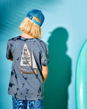 Lost Ships - Kids Short Sleeve T-Shirt - Blue Tie Dye