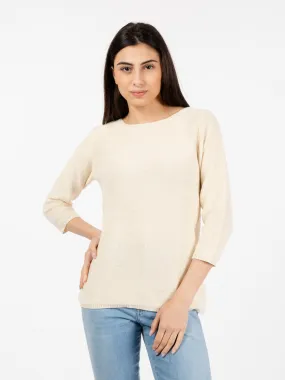 Maglia a 3/4 con paillettes beige