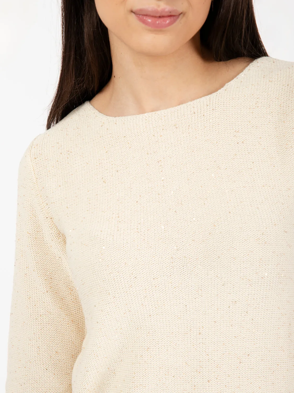 Maglia a 3/4 con paillettes beige