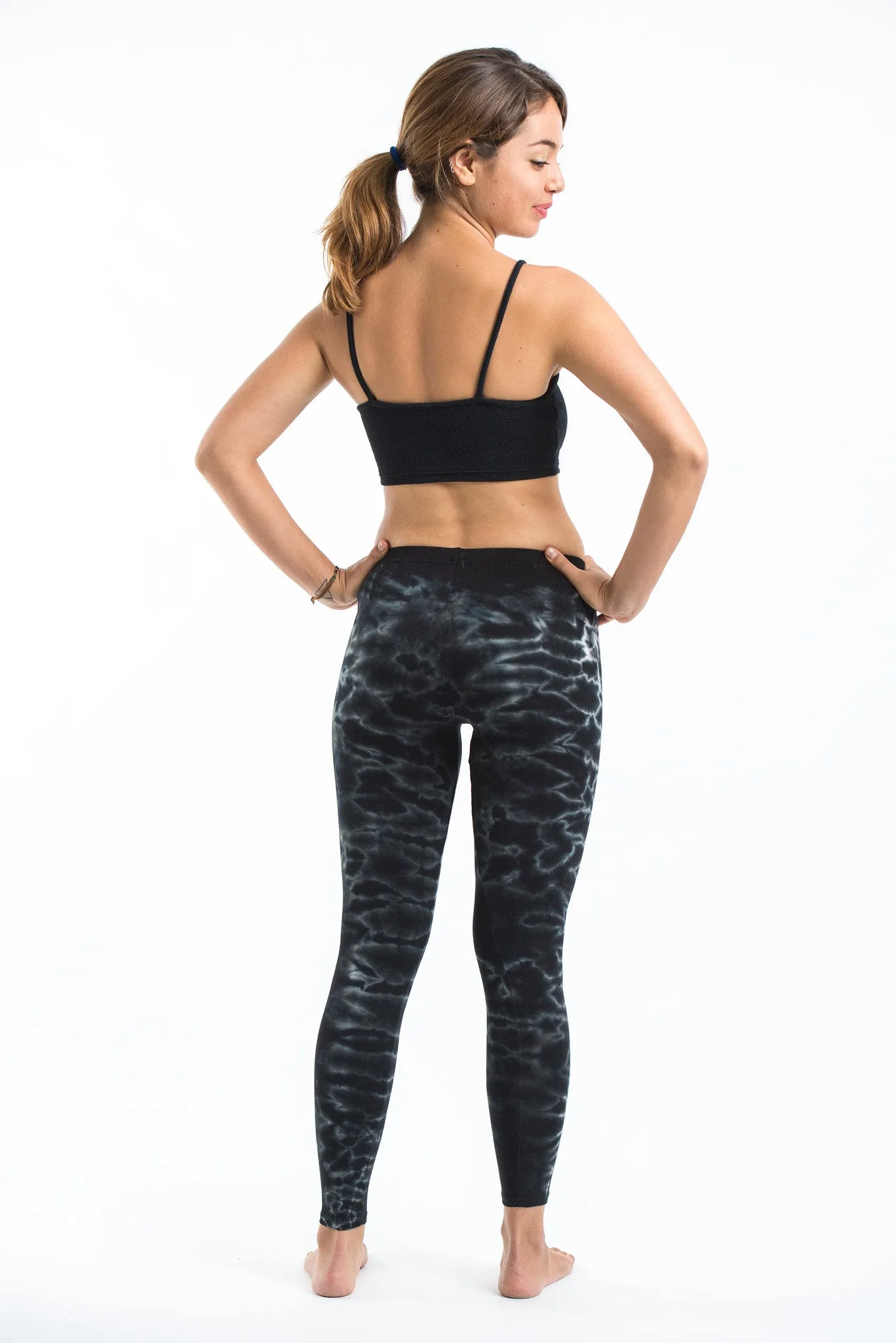 Marble Tie Dye Cotton Leggings in Black