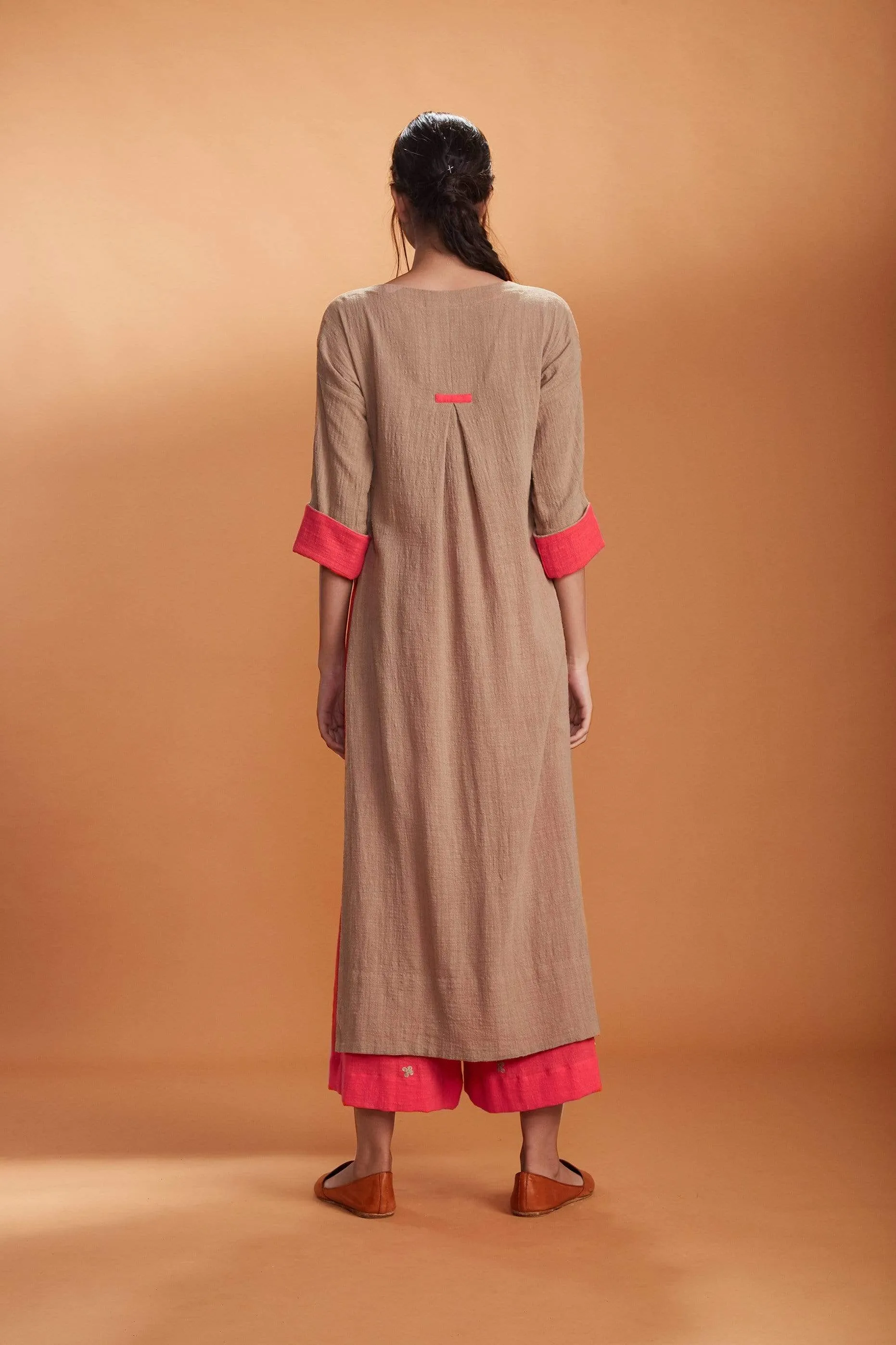 MATI RUKA TUNIC SET KHAKI AND CORAL