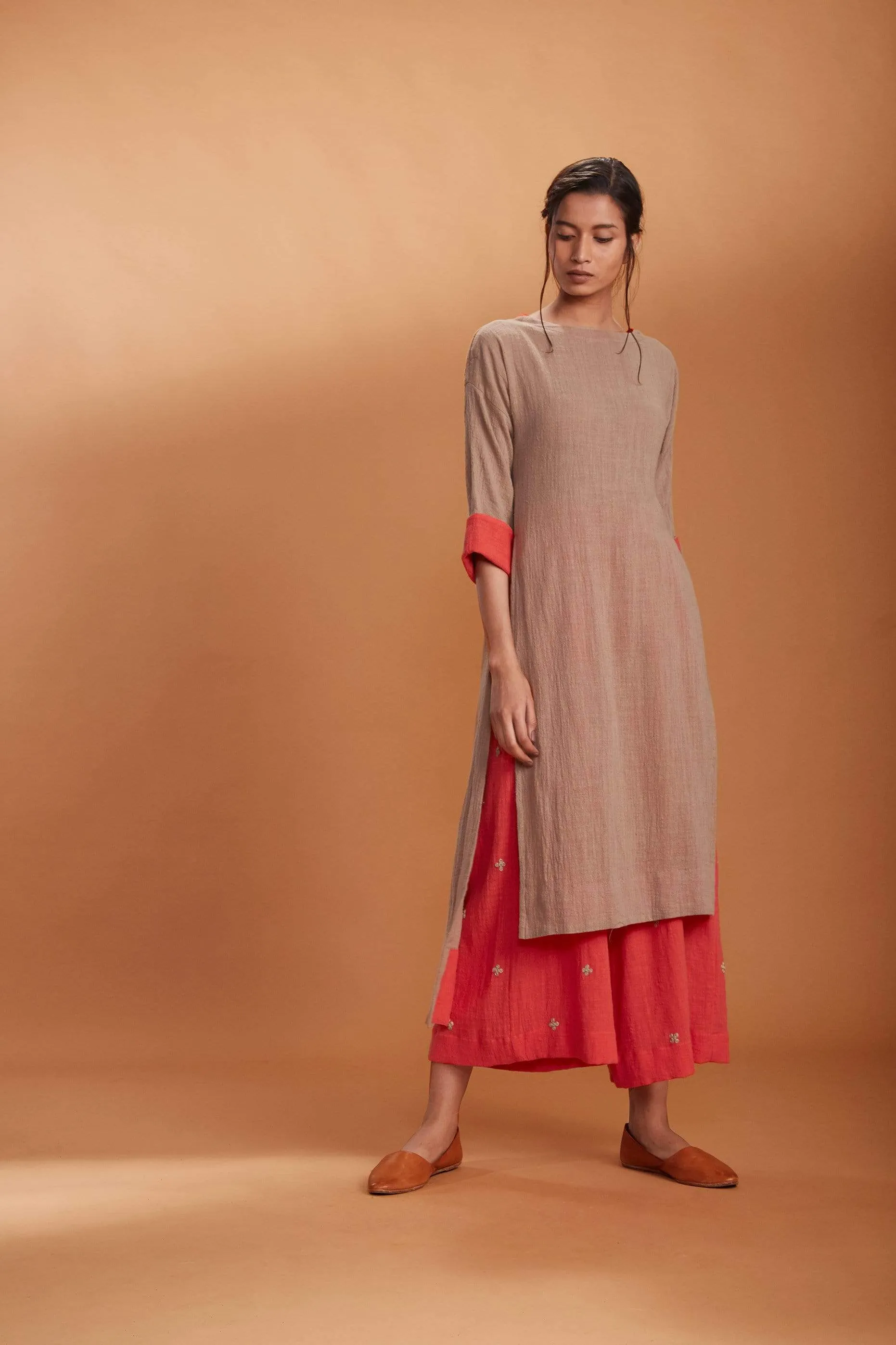 MATI RUKA TUNIC SET KHAKI AND CORAL