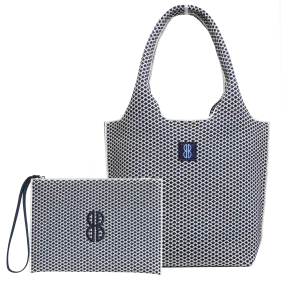 medium - Navy Diamond Tote With Pouch