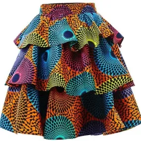 New In Three Tier African Print Ankara Knee Length Skirt