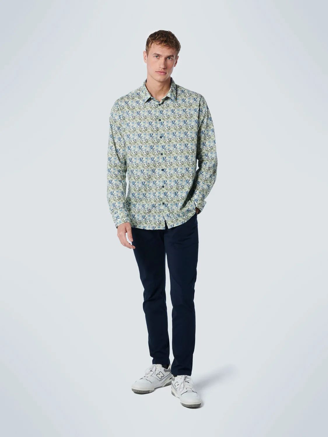 No Excess - Allover Print Stretch Shirt - Light Green