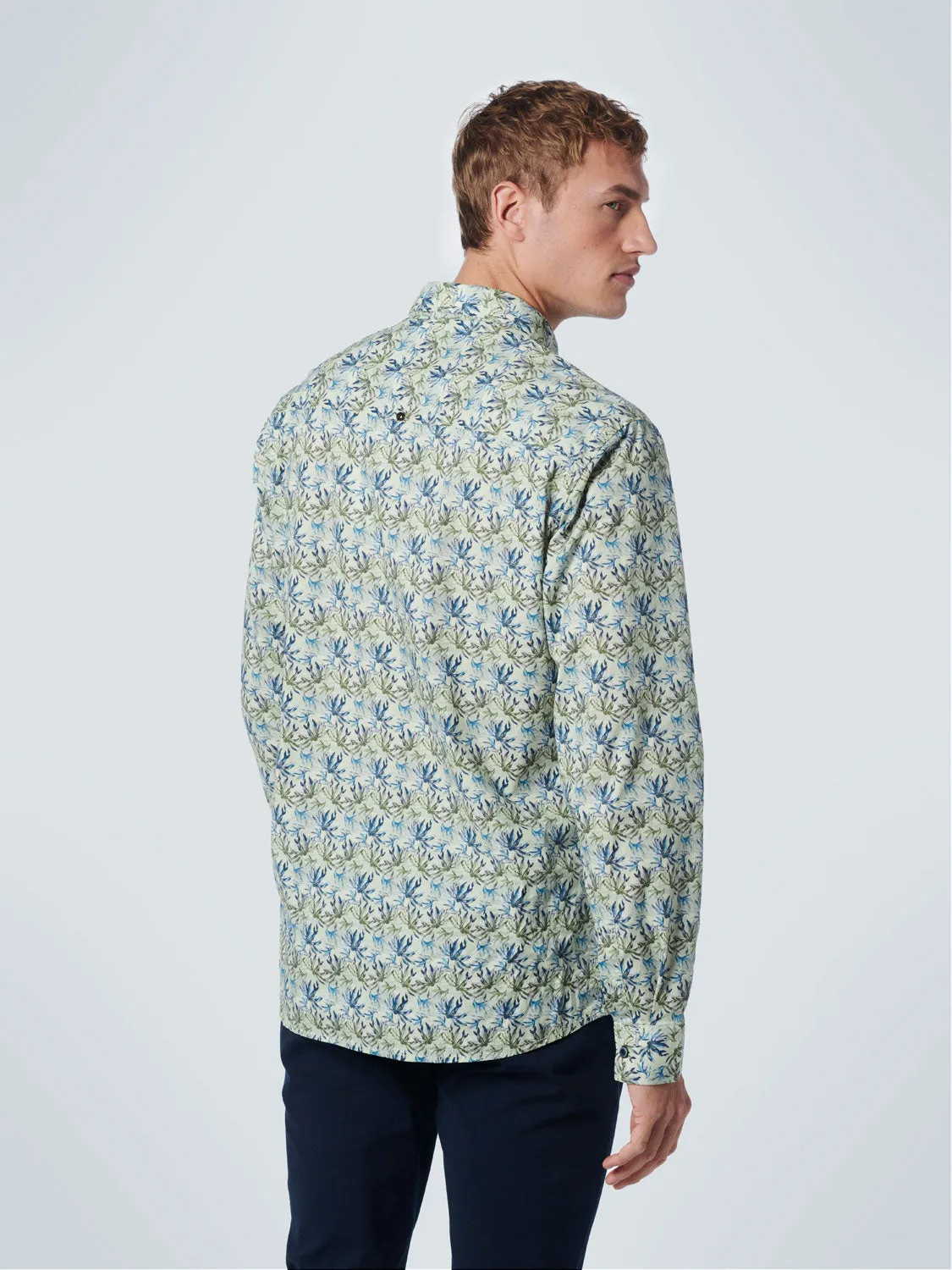 No Excess - Allover Print Stretch Shirt - Light Green