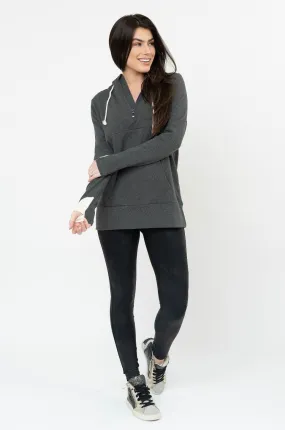 Nursing Zipper Hoodie -  Hidden Zipper - Gray with Cream Accent