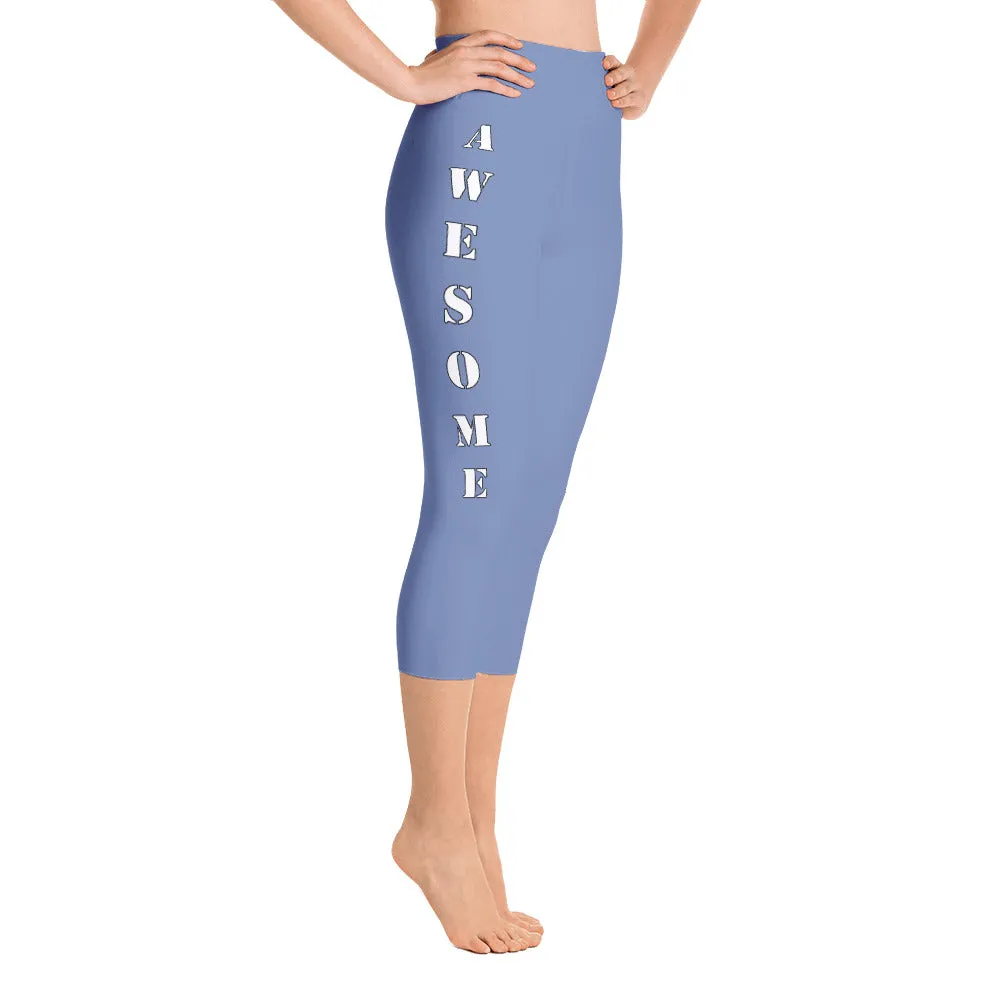 Our best viral leggings blue gray awesome goddess white letters