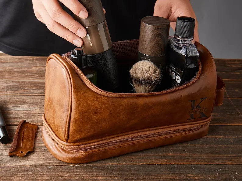 Personalized Groomsmen Toiletry Bag, PU Leather Dopp Kit, Toiletry Bag For Him, Groomsman Gift