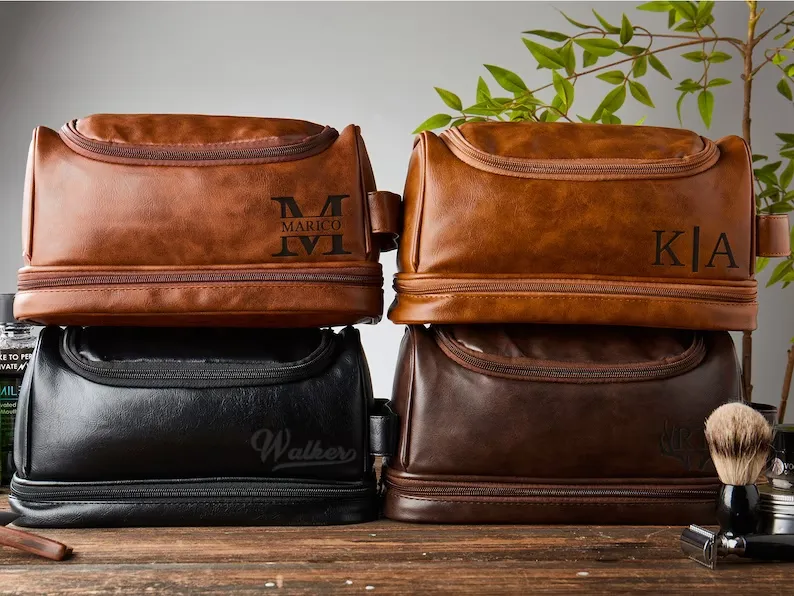 Personalized Groomsmen Toiletry Bag, PU Leather Dopp Kit, Toiletry Bag For Him, Groomsman Gift