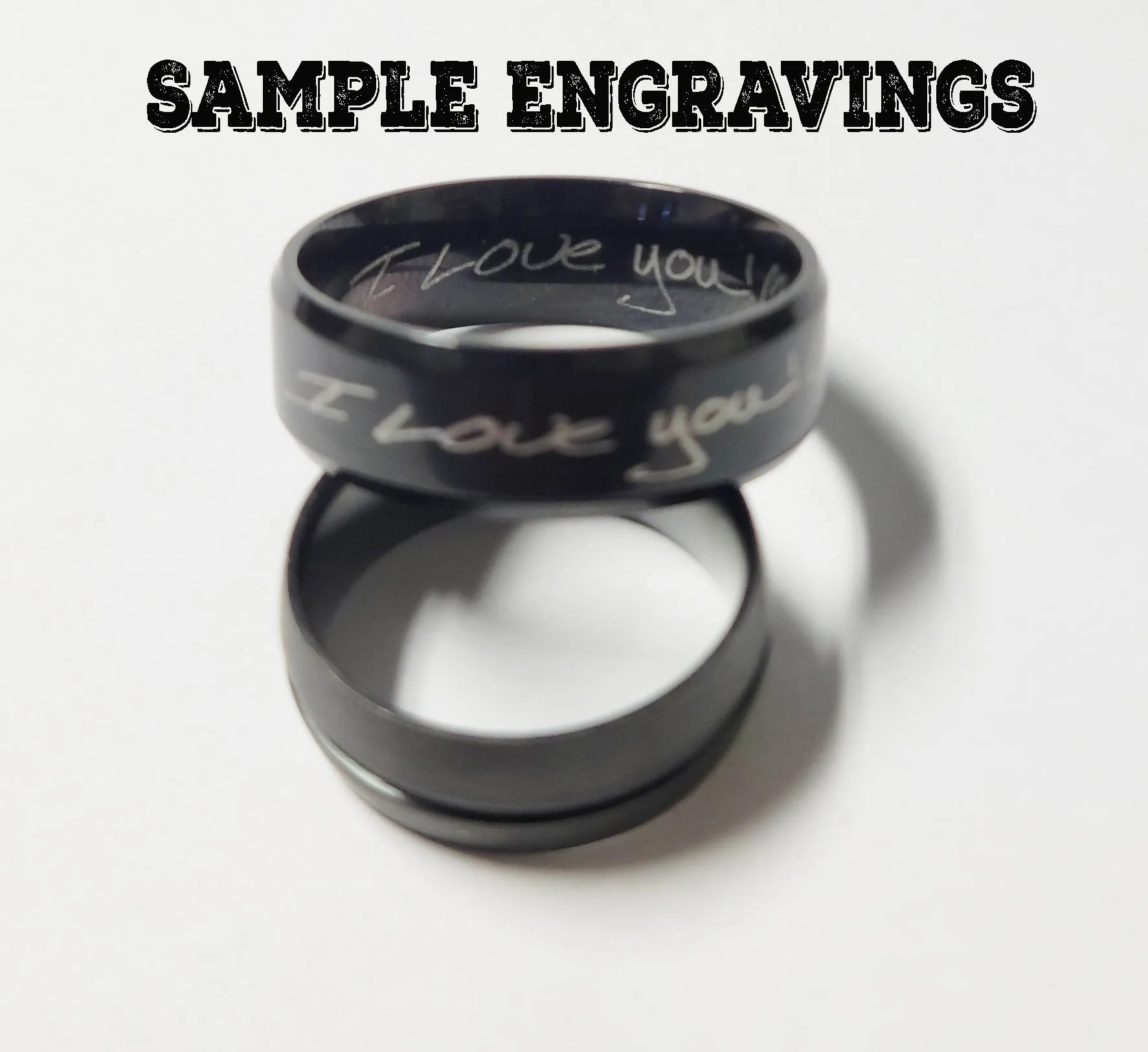 Personalized Men's Matte Black Grooved Tungsten Promise Ring - Handwriting Ring