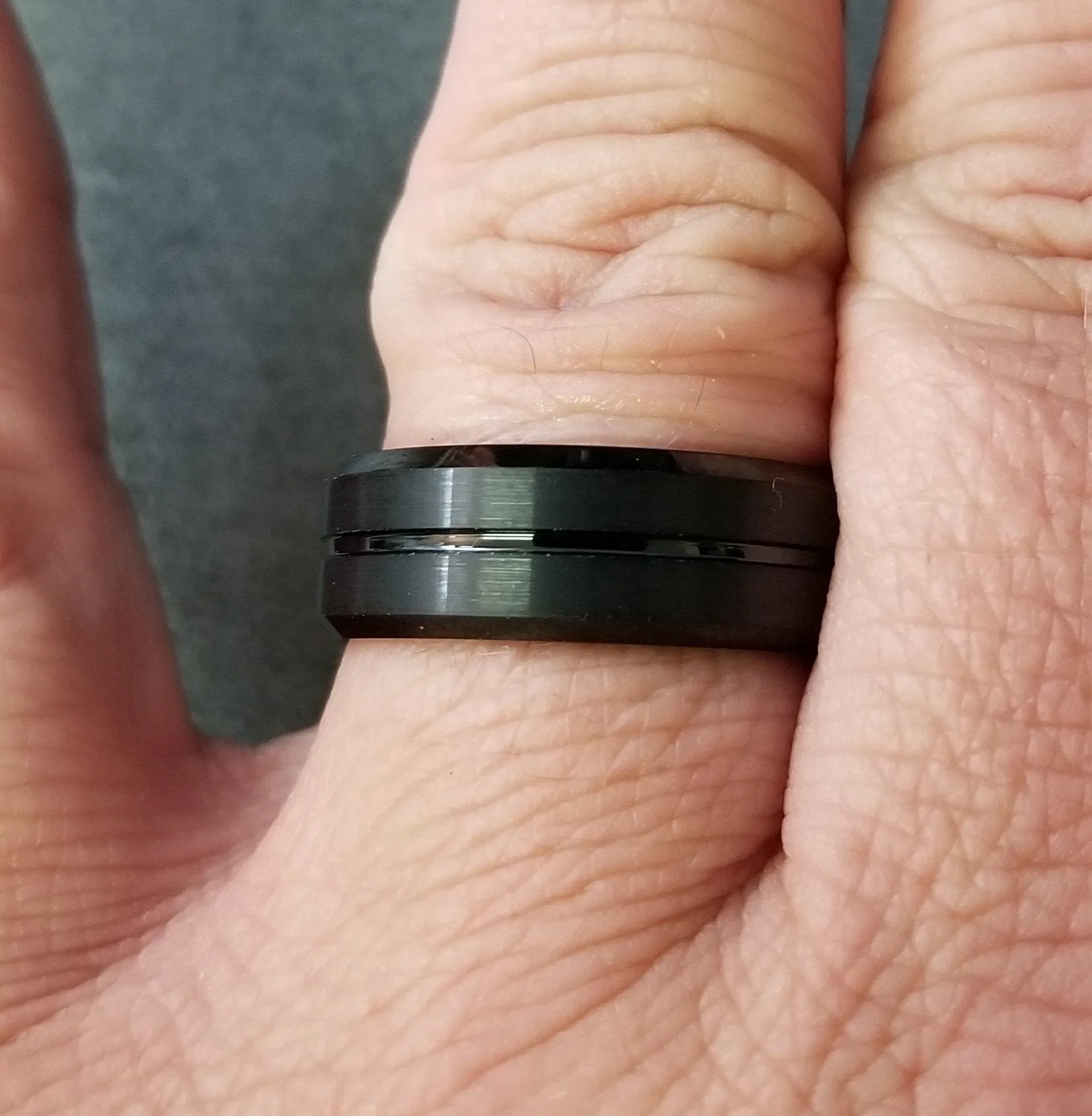 Personalized Men's Matte Black Grooved Tungsten Promise Ring - Handwriting Ring