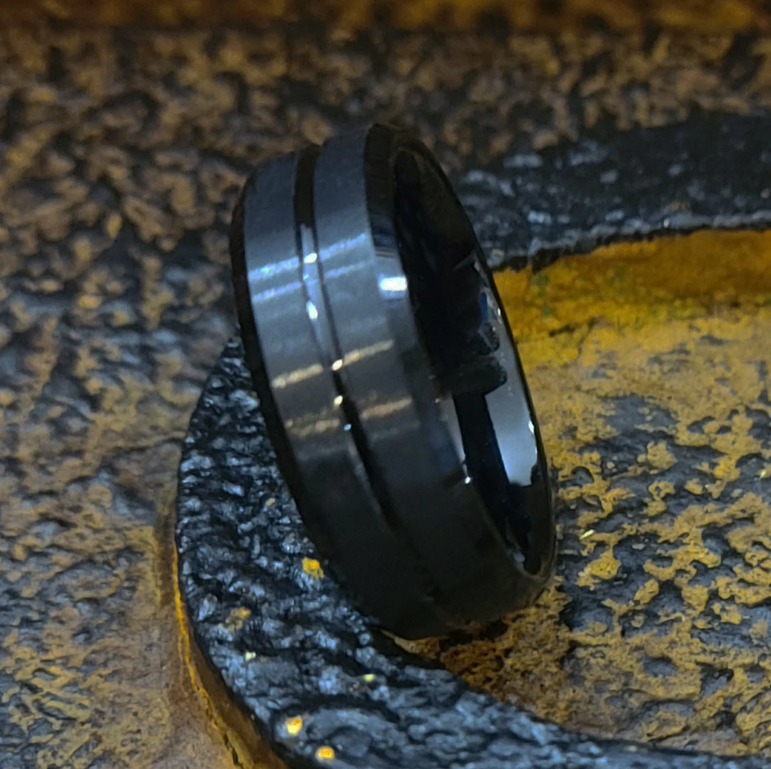 Personalized Men's Matte Black Grooved Tungsten Promise Ring - Handwriting Ring