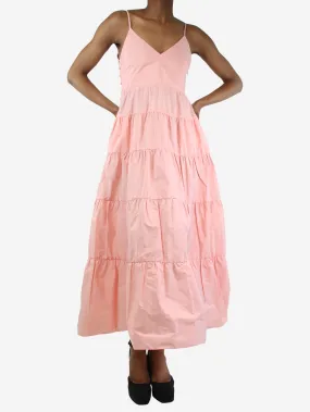 Pink sleeveless tiered midi dress - size UK 8