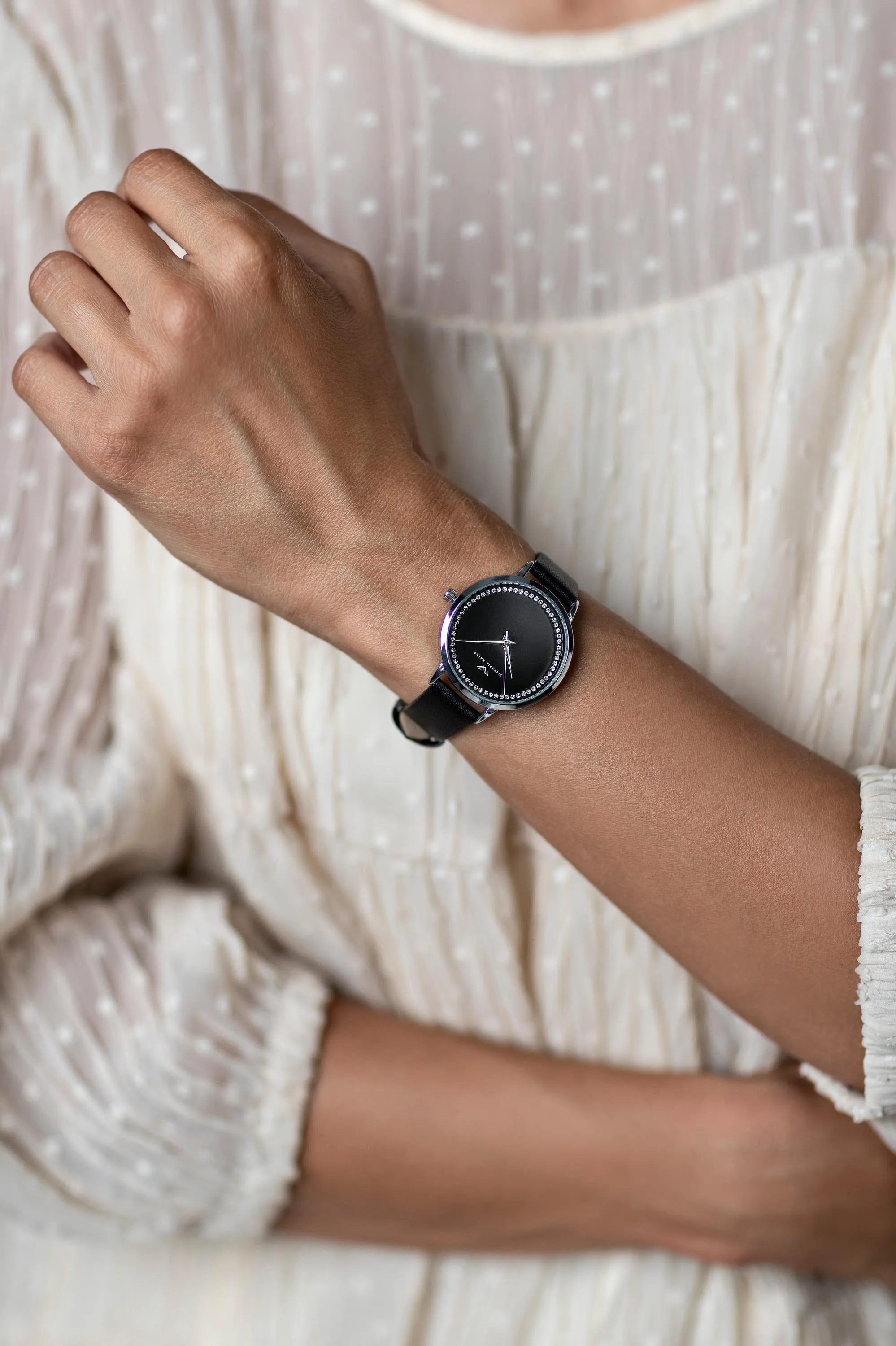 Pippa Black Leather Watch