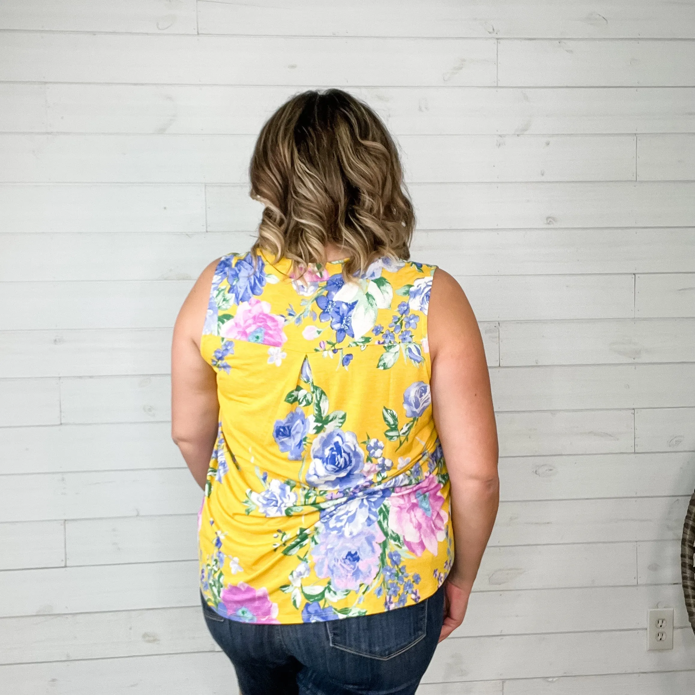 "Detour" Floral Sleeveless Split Neck