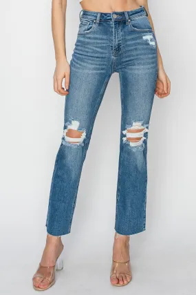 RISEN High Rise Distressed Ankle Jeans