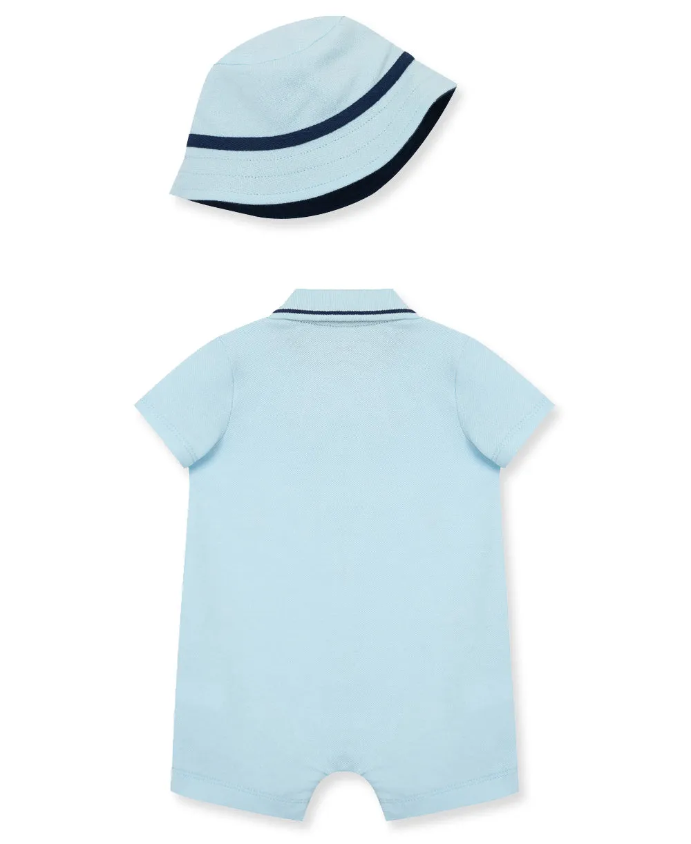 Sailboat Cotton Knit Romper & Hat Set