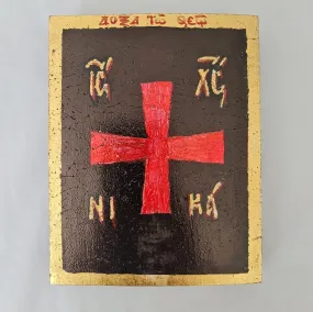 SALE Red Cross Greek icon Byzantine style original art on wood