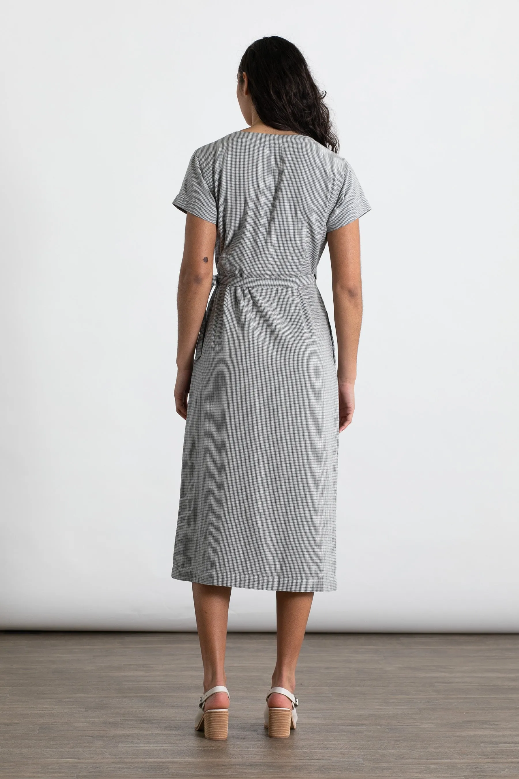 Saria Wrap Dress / Ivory Grid Doublecloth