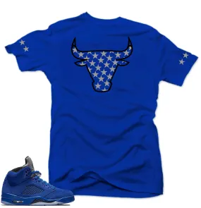 Shirt To Match Jordan Retro 5 Blue Suede-BULL 5 Royal tee