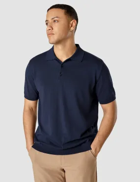 Silk / Cotton Short Sleeve Polo Navy