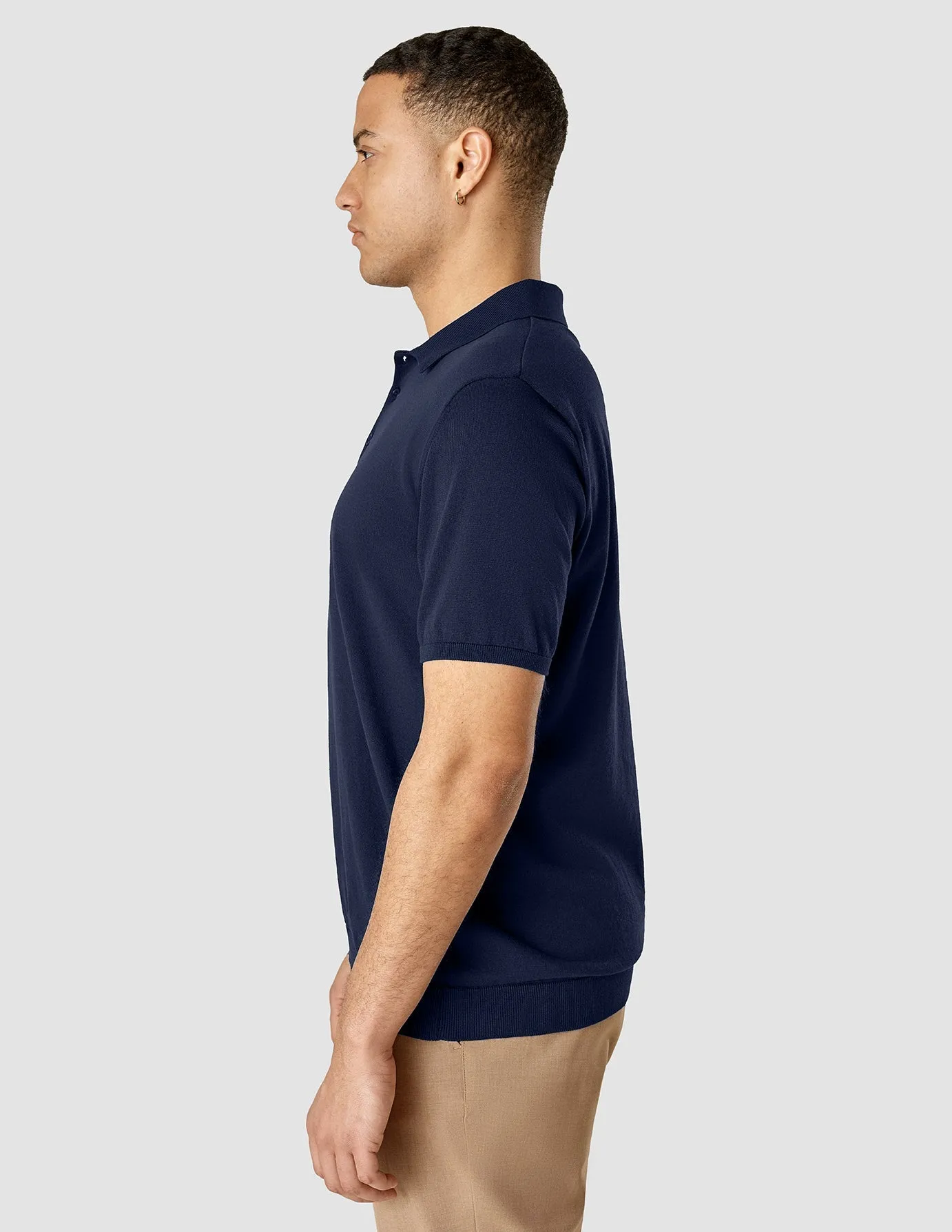 Silk / Cotton Short Sleeve Polo Navy