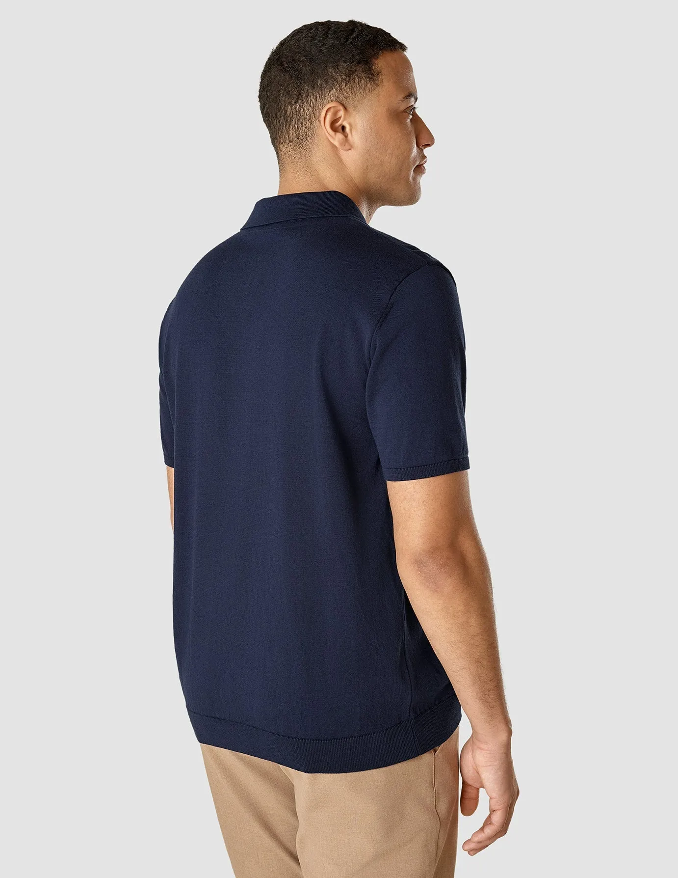 Silk / Cotton Short Sleeve Polo Navy