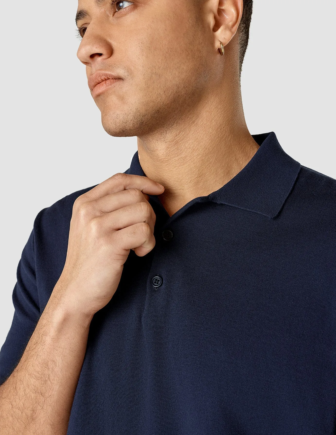 Silk / Cotton Short Sleeve Polo Navy